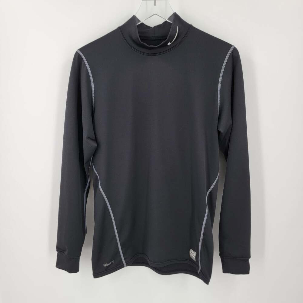 Nike Pro Dri-FIT Mens L Mock Neck Compression Long Sleeve Shirt Black Gray